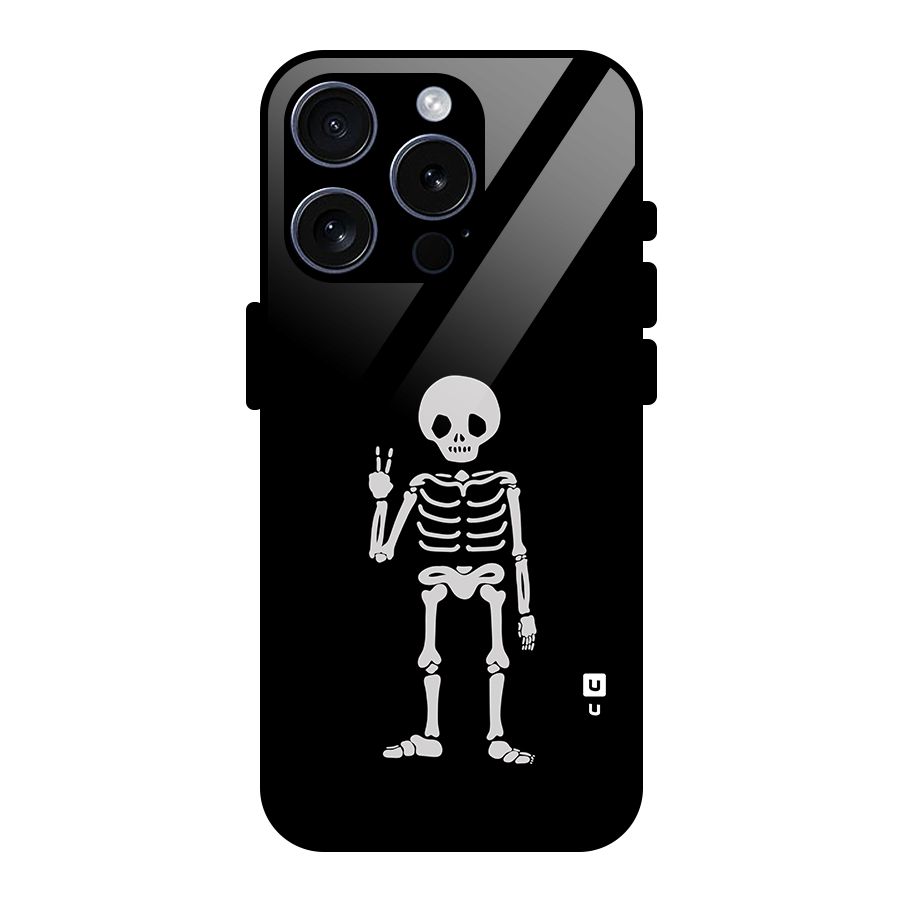 Victory Skeleton Spooky Glass Back Case for iPhone 15 Pro