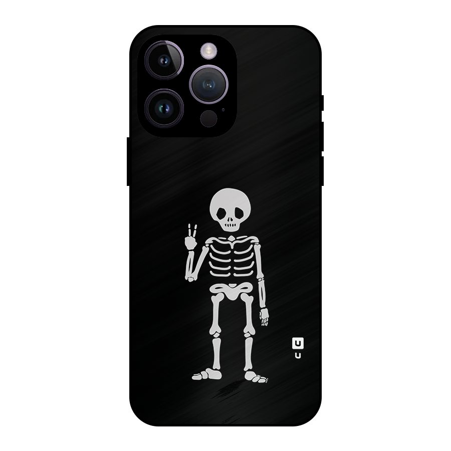 Victory Skeleton Spooky Metal Back Case for iPhone 14 Pro Max