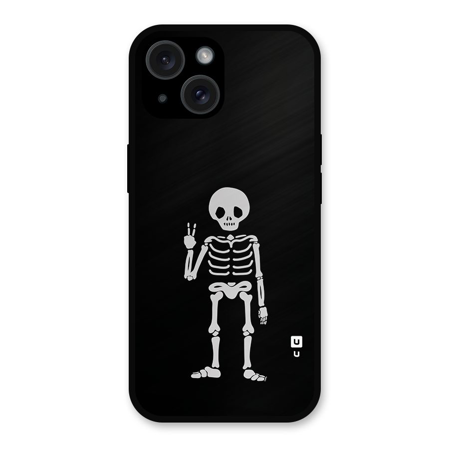 Victory Skeleton Spooky Metal Back Case for iPhone 15