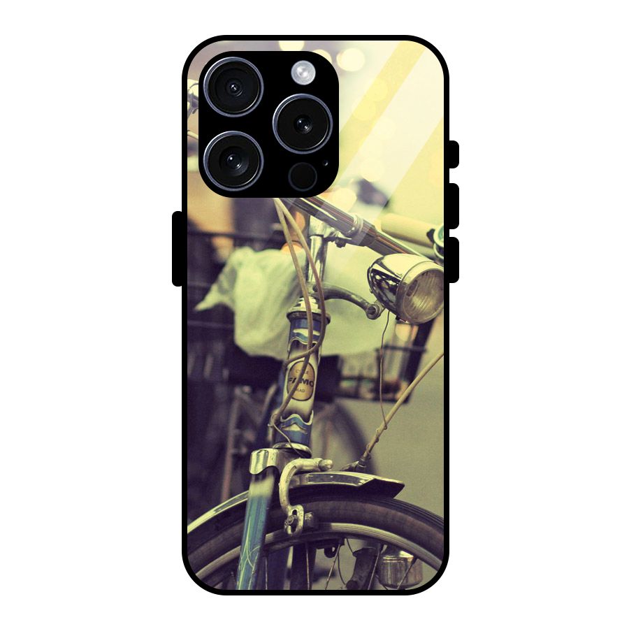 Vintage Bicycle Glass Back Case for iPhone 15 Pro