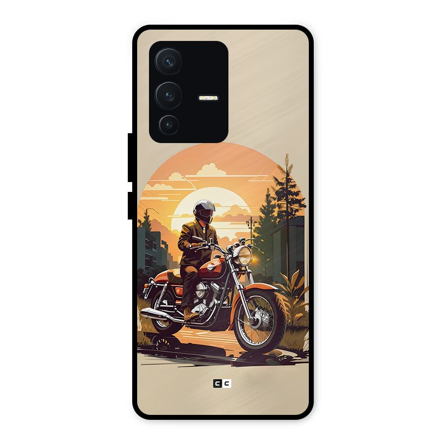 Vintage Bike Art Metal Back Case for Vivo V23 5G