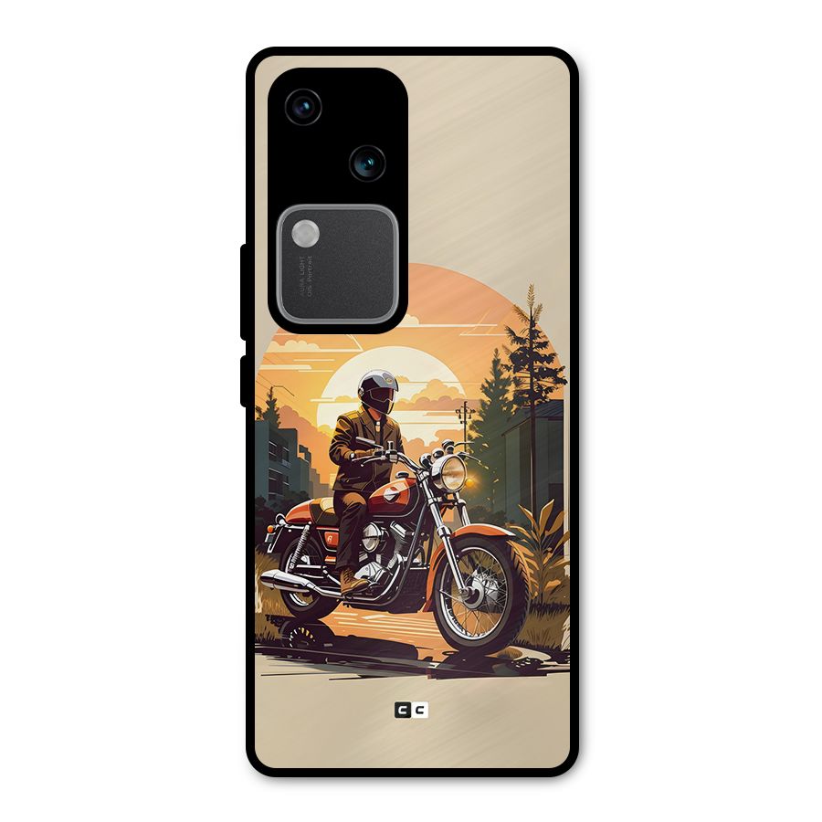 Vintage Bike Art Metal Back Case for Vivo V30 Pro