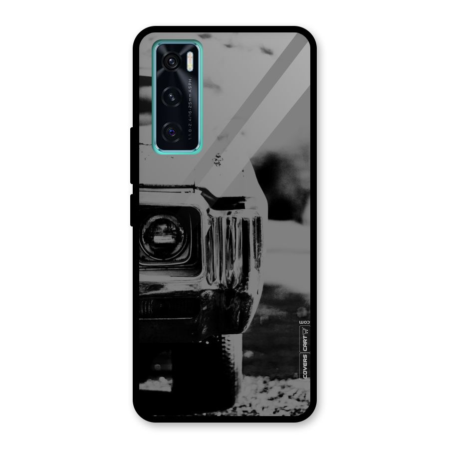 Vintage Car Black and White Glass Back Case for Vivo V20 SE