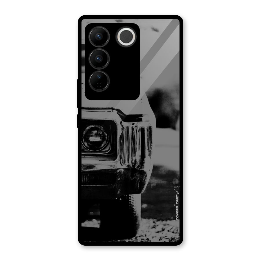 Vintage Car Black and White Glass Back Case for Vivo V27