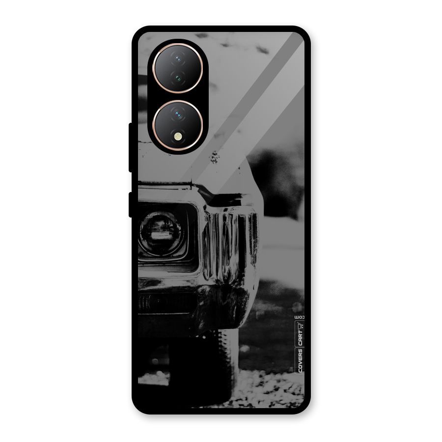 Vintage Car Black and White Glass Back Case for Vivo Y100A