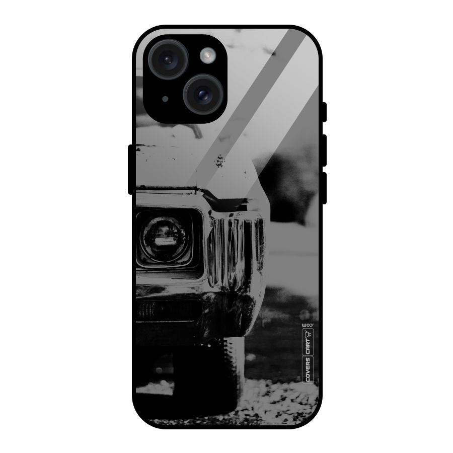 Vintage Car Black and White Glass Back Case for iPhone 15