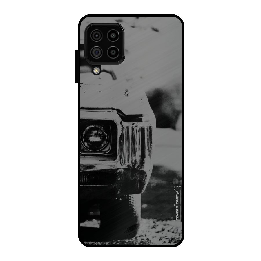 Vintage Car Black and White Metal Back Case for Galaxy A22 4G