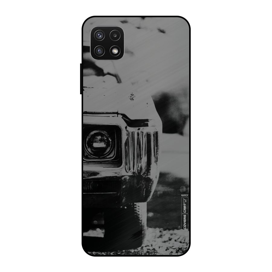 Vintage Car Black and White Metal Back Case for Galaxy A22 5G