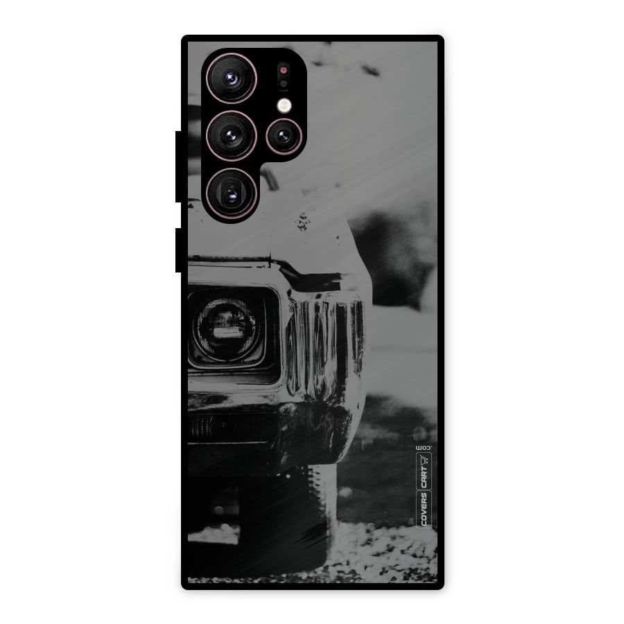 Vintage Car Black and White Metal Back Case for Galaxy S22 Ultra 5G
