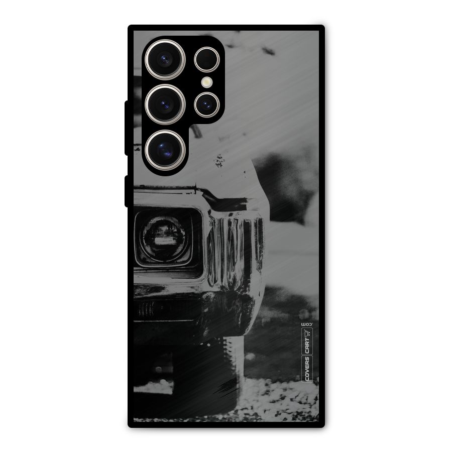 Vintage Car Black and White Metal Back Case for Galaxy S24 Ultra