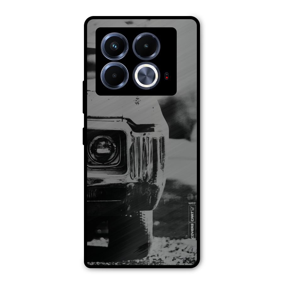 Vintage Car Black and White Metal Back Case for Infinix Note 40 5G