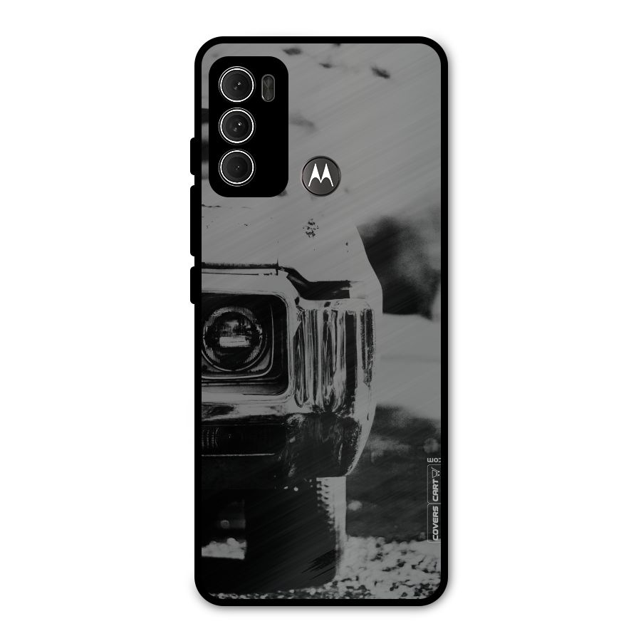 Vintage Car Black and White Metal Back Case for Moto G60