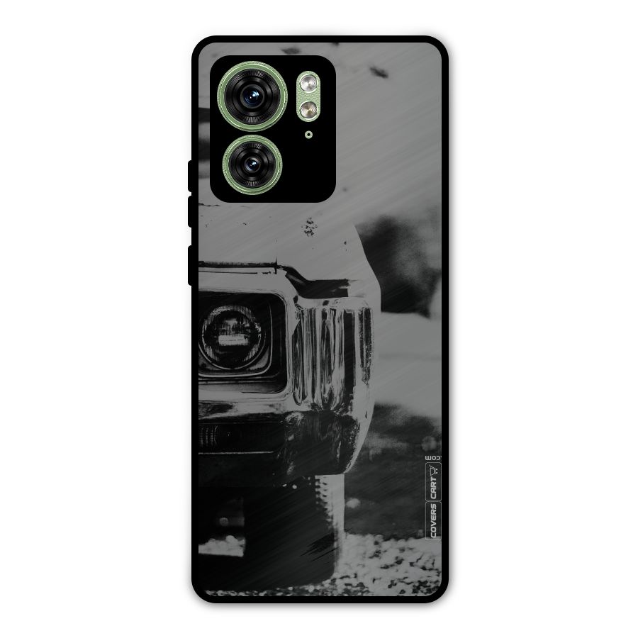 Vintage Car Black and White Metal Back Case for Motorola Edge 40 5G