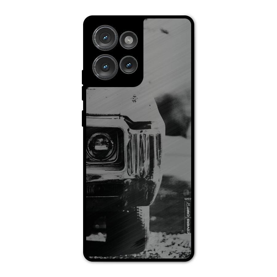 Vintage Car Black and White Metal Back Case for Motorola Edge 50