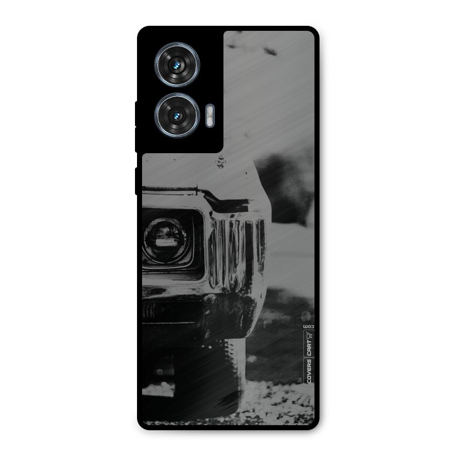 Vintage Car Black and White Metal Back Case for Motorola Edge 50 Fusion