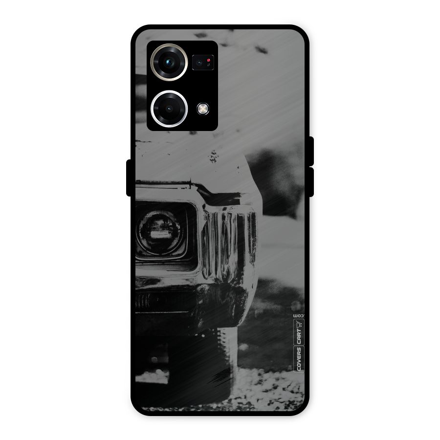 Vintage Car Black and White Metal Back Case for Oppo F21 Pro 4G