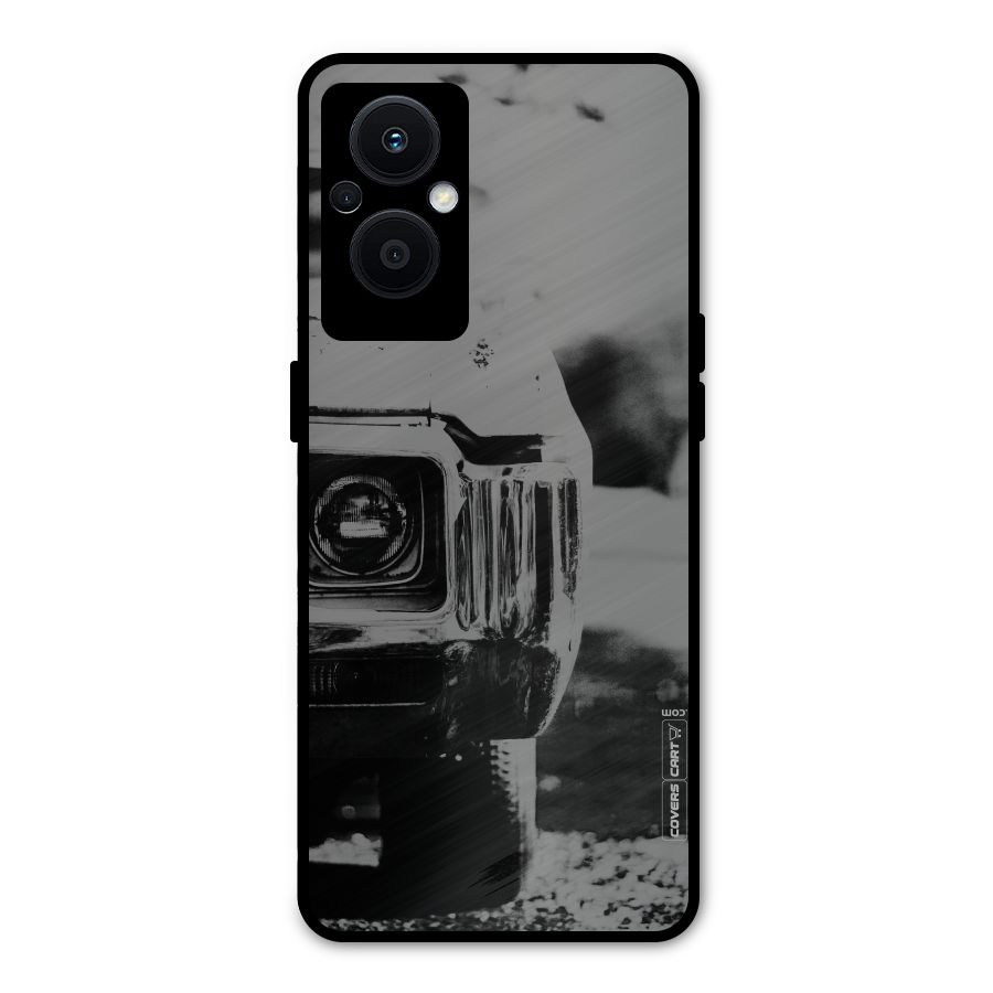 Vintage Car Black and White Metal Back Case for Oppo F21 Pro 5G