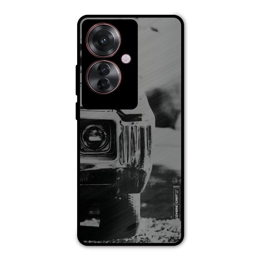 Vintage Car Black and White Metal Back Case for Oppo F25 Pro