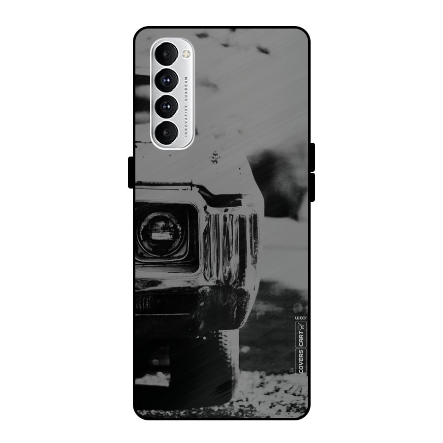 Vintage Car Black and White Metal Back Case for Oppo Reno4 Pro