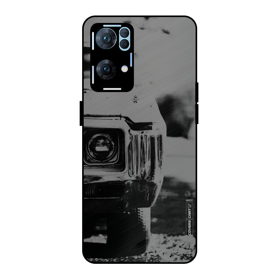 Vintage Car Black and White Metal Back Case for Oppo Reno7 Pro 5G
