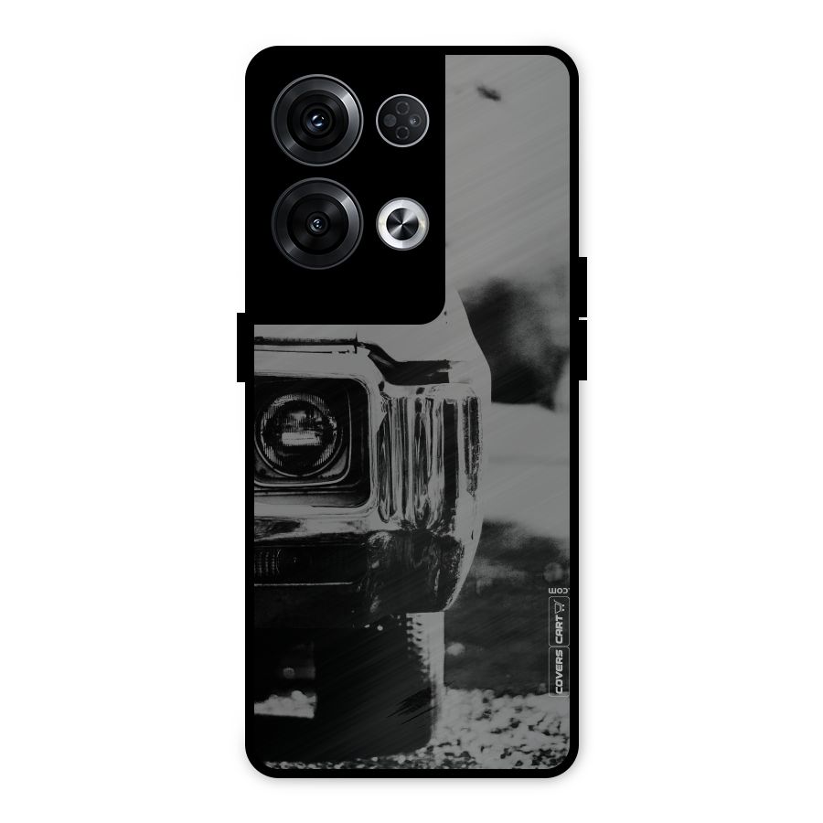 Vintage Car Black and White Metal Back Case for Oppo Reno8 Pro 5G
