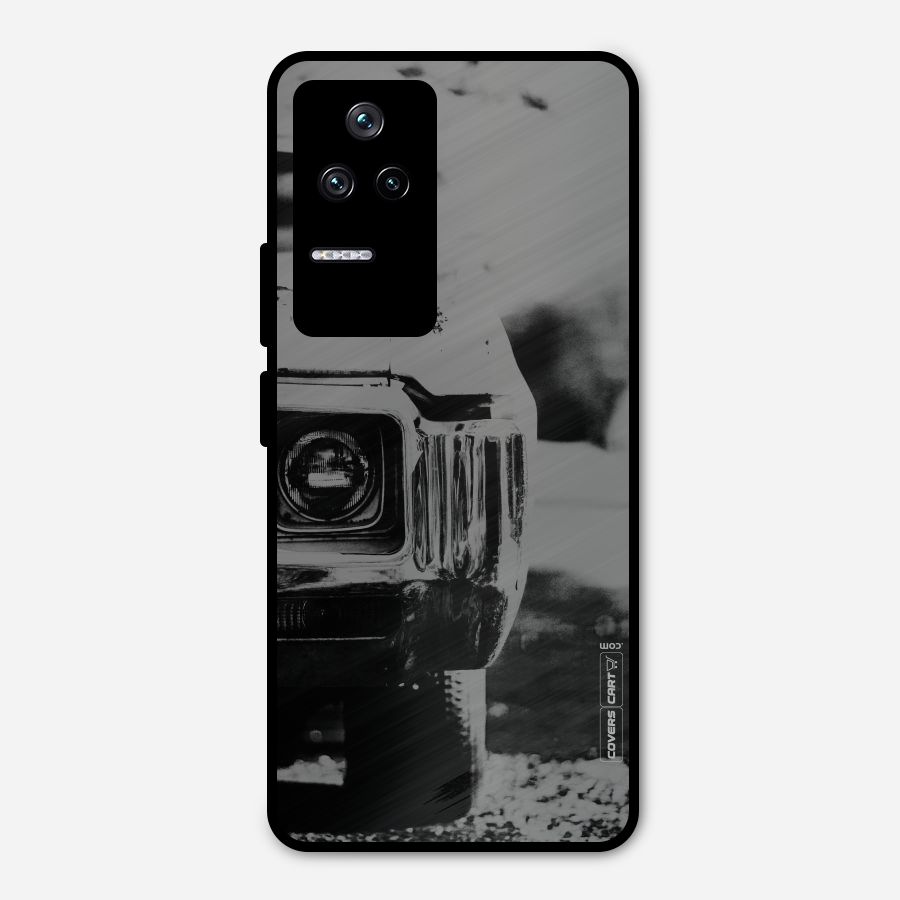 Vintage Car Black and White Metal Back Case for Poco F4 5G