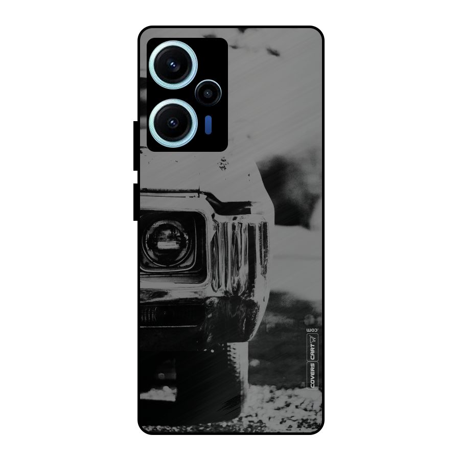 Vintage Car Black and White Metal Back Case for Poco F5