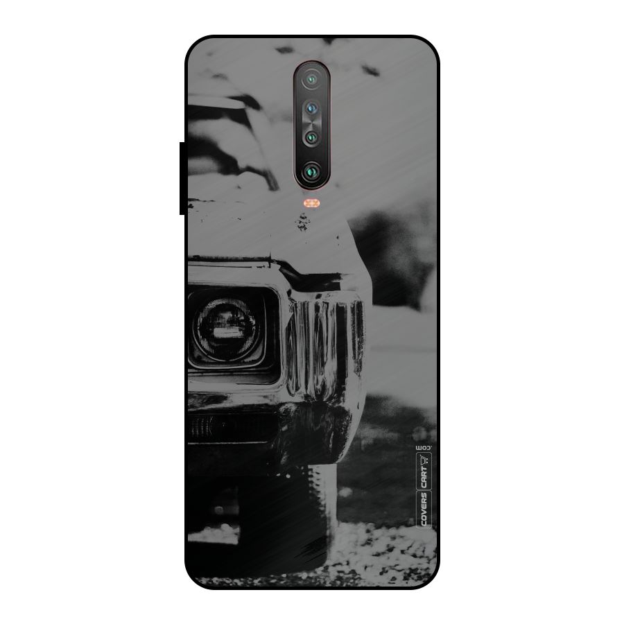 Vintage Car Black and White Metal Back Case for Poco X2