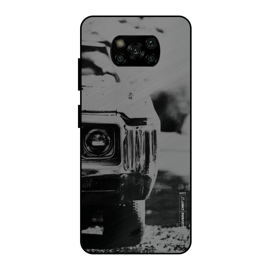 Vintage Car Black and White Metal Back Case for Poco X3
