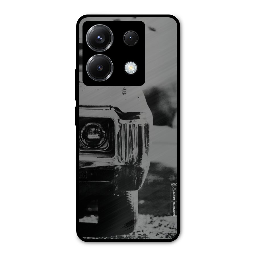 Vintage Car Black and White Metal Back Case for Poco X6