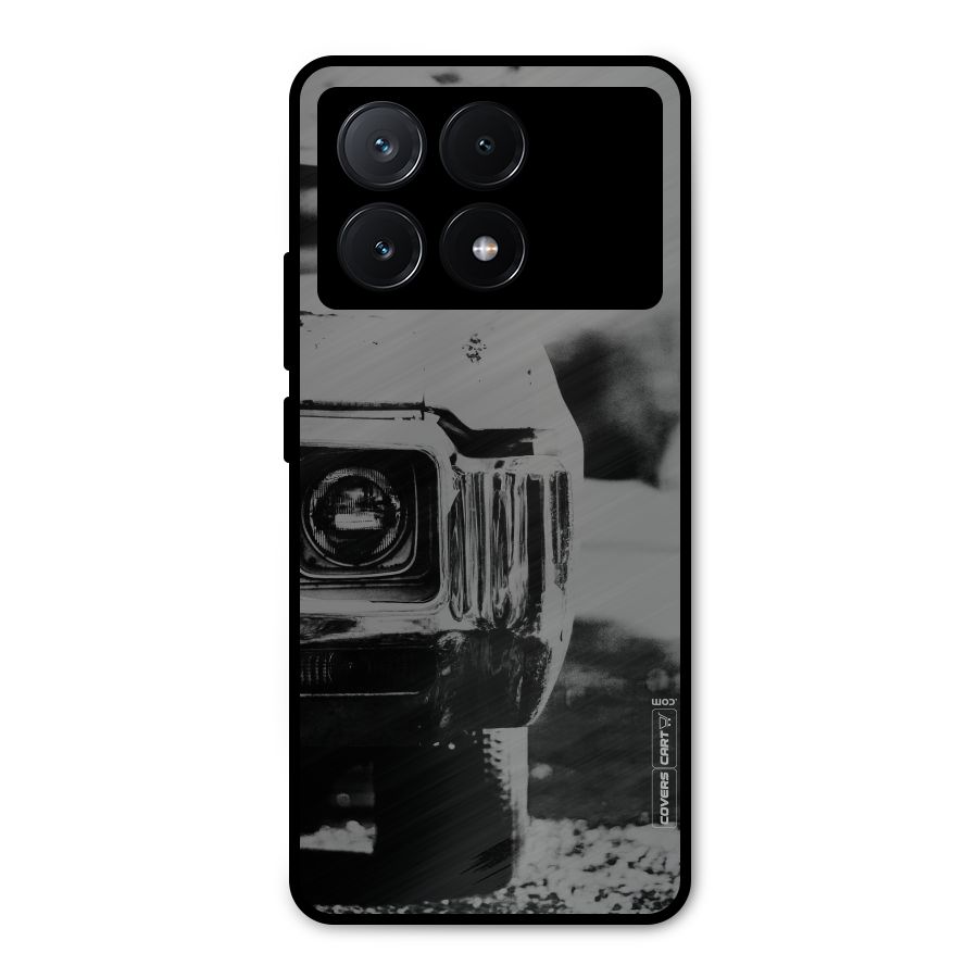 Vintage Car Black and White Metal Back Case for Poco X6 Pro