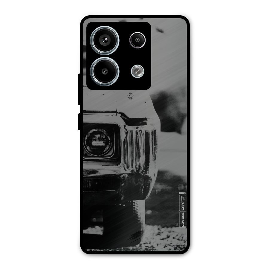 Vintage Car Black and White Metal Back Case for Redmi Note 13 Pro 5G