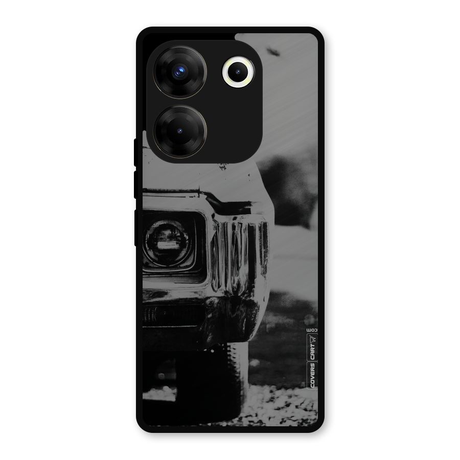 Vintage Car Black and White Metal Back Case for Tecno Camon 20