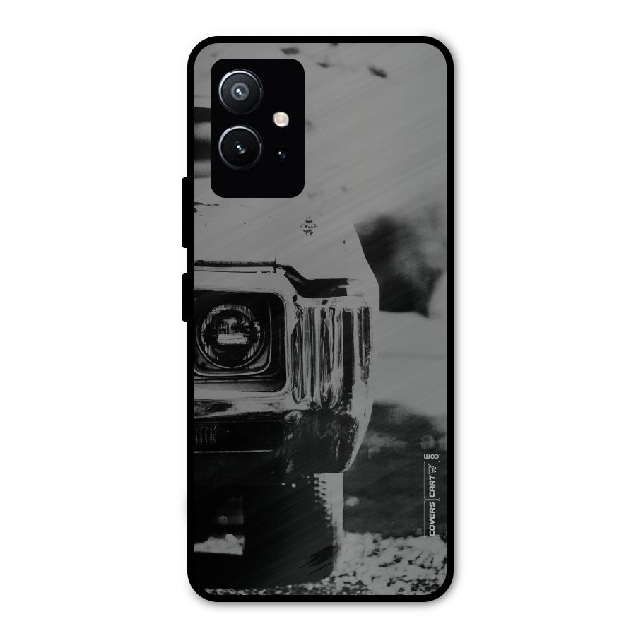 Vintage Car Black and White Metal Back Case for Vivo T1 5G