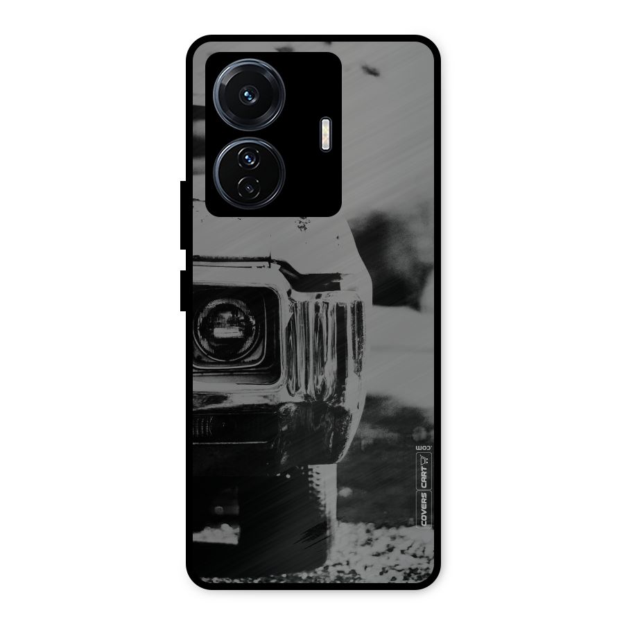 Vintage Car Black and White Metal Back Case for Vivo T1 Pro