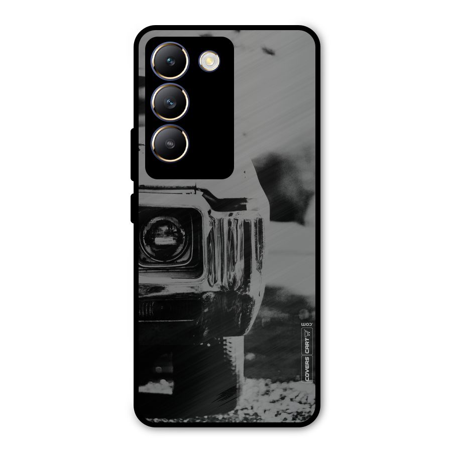 Vintage Car Black and White Metal Back Case for Vivo T3 5G