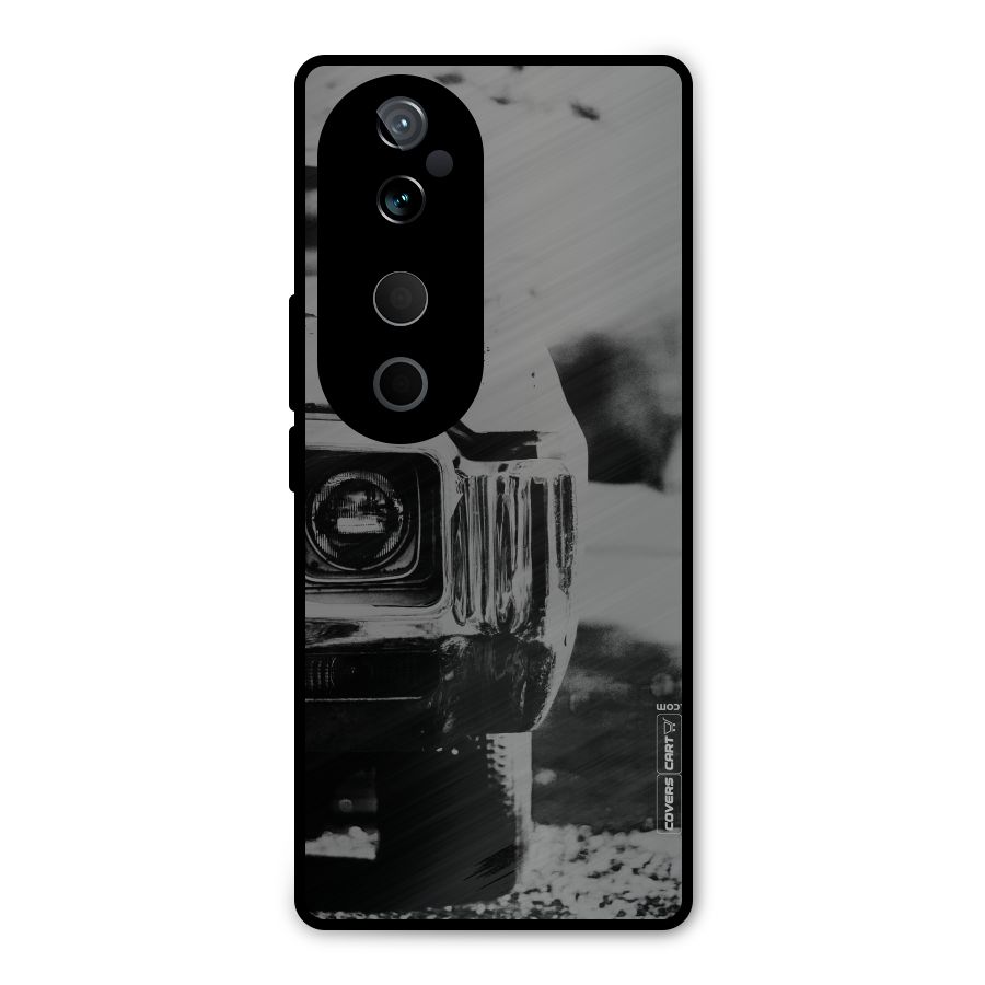 Vintage Car Black and White Metal Back Case for Vivo T3 Ultra
