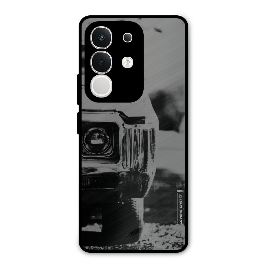 Vintage Car Black and White Metal Back Case for Vivo T4x