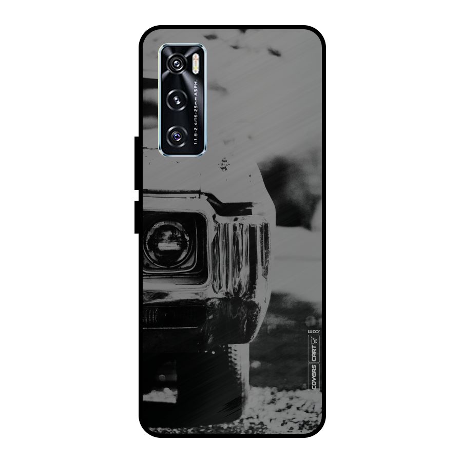 Vintage Car Black and White Metal Back Case for Vivo V20 SE