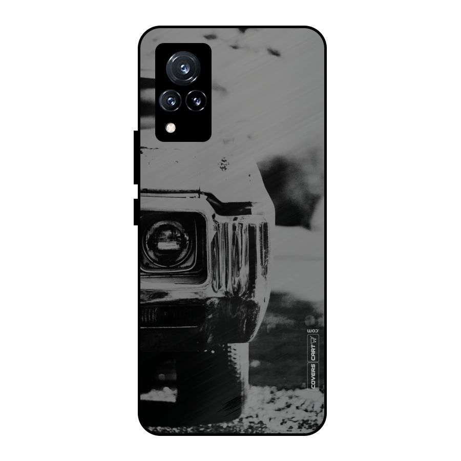 Vintage Car Black and White Metal Back Case for Vivo V21 5G