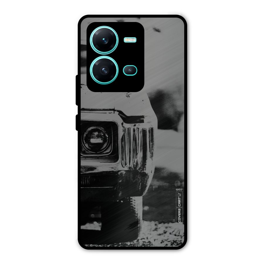 Vintage Car Black and White Metal Back Case for Vivo V25