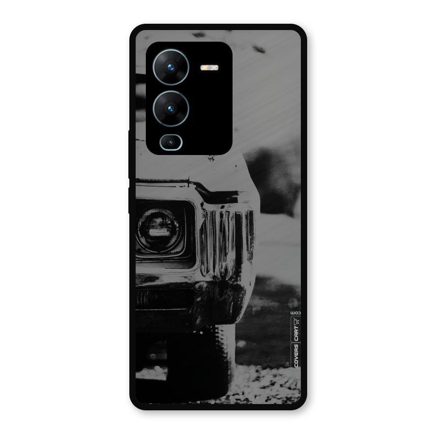 Vintage Car Black and White Metal Back Case for Vivo V25 Pro