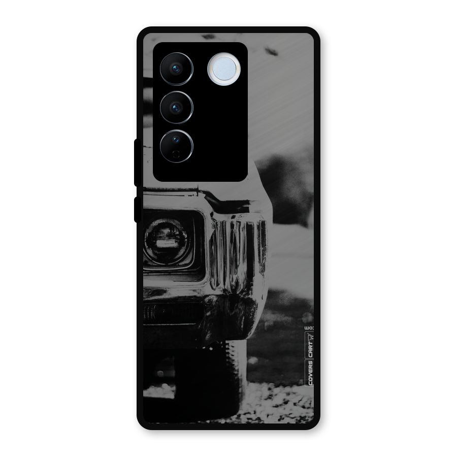 Vintage Car Black and White Metal Back Case for Vivo V27