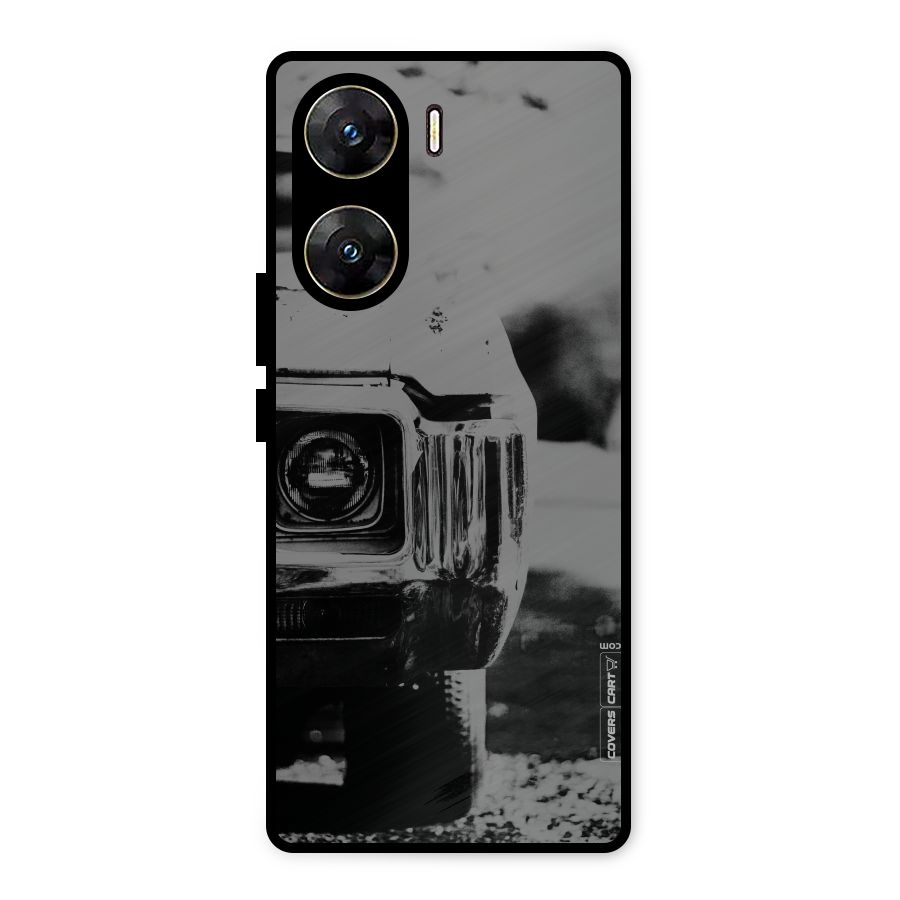 Vintage Car Black and White Metal Back Case for Vivo V29e