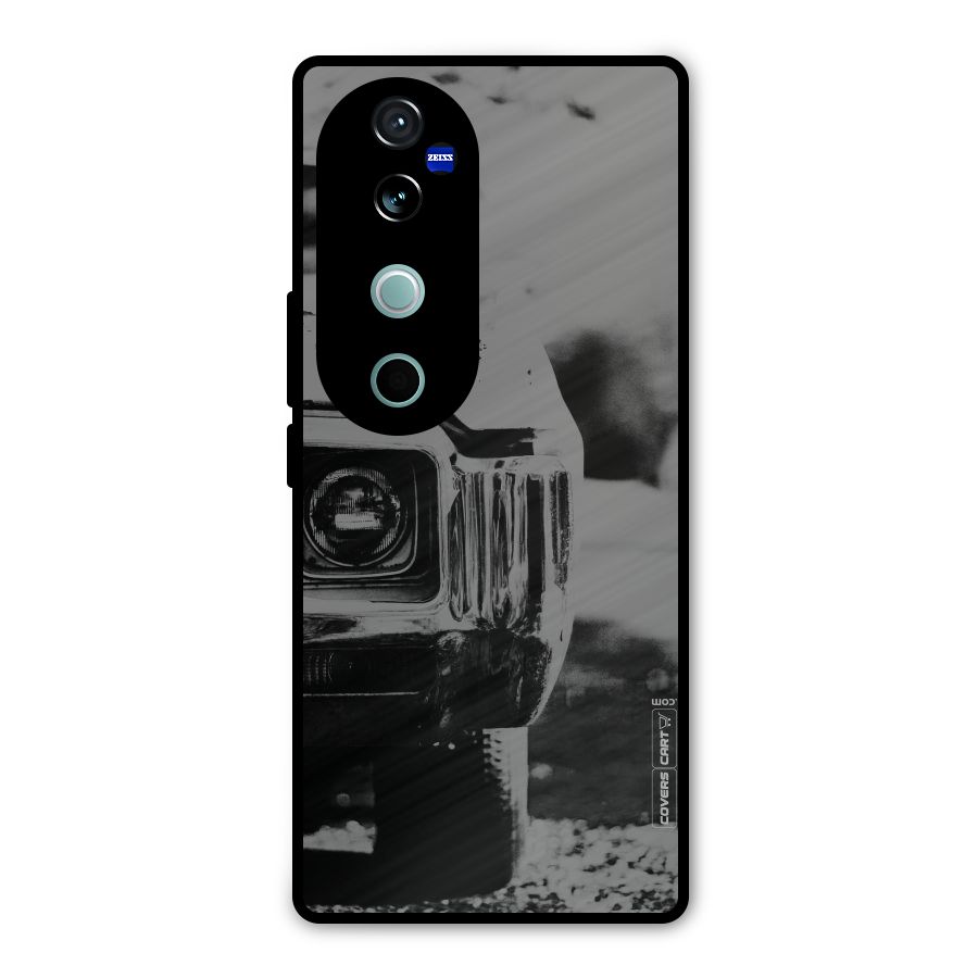 Vintage Car Black and White Metal Back Case for Vivo V40