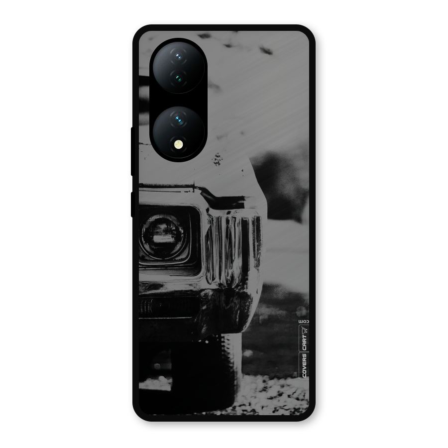 Vintage Car Black and White Metal Back Case for Vivo Y100