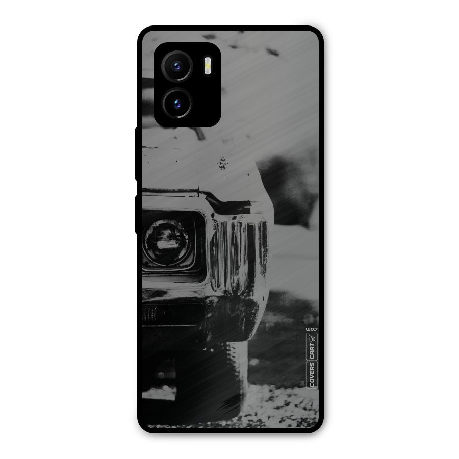 Vintage Car Black and White Metal Back Case for Vivo Y15s