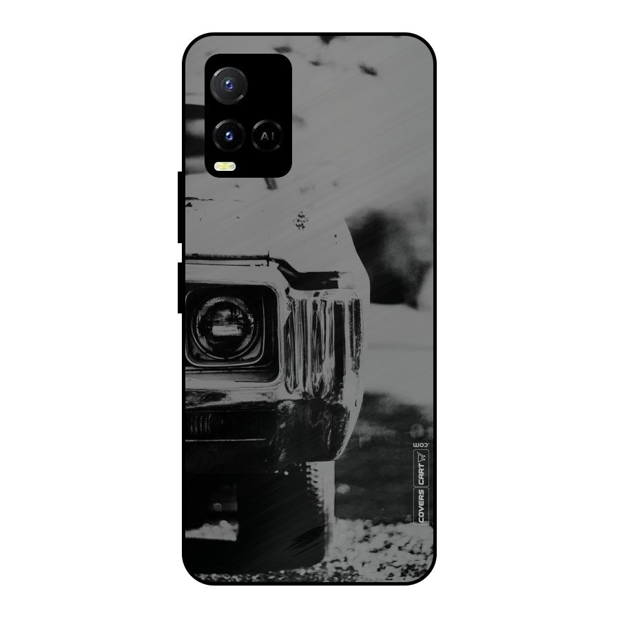 Vintage Car Black and White Metal Back Case for Vivo Y21A