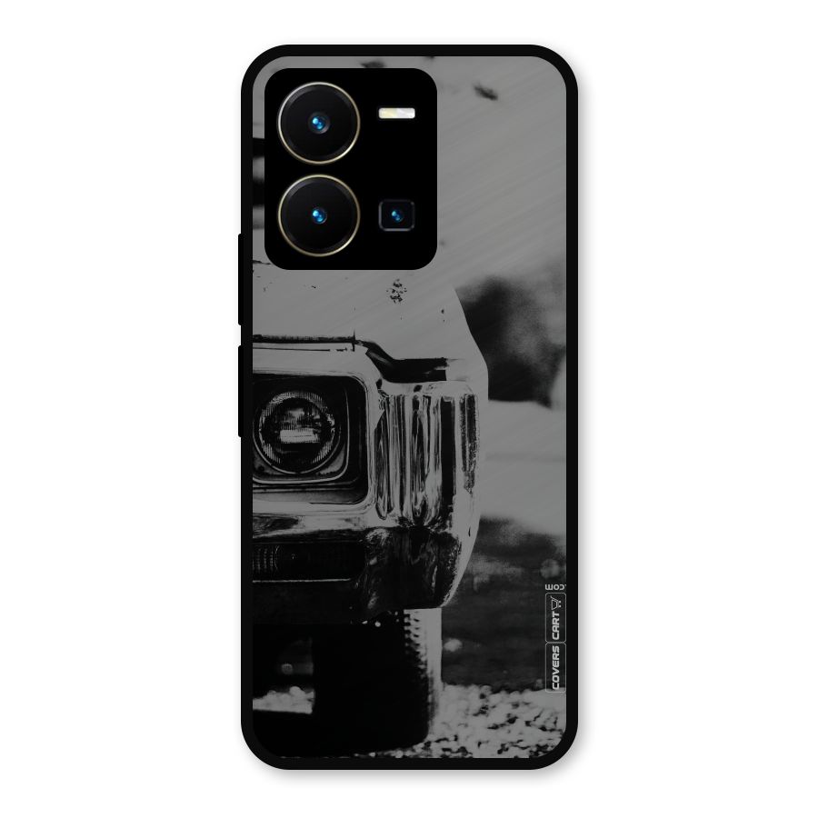 Vintage Car Black and White Metal Back Case for Vivo Y35
