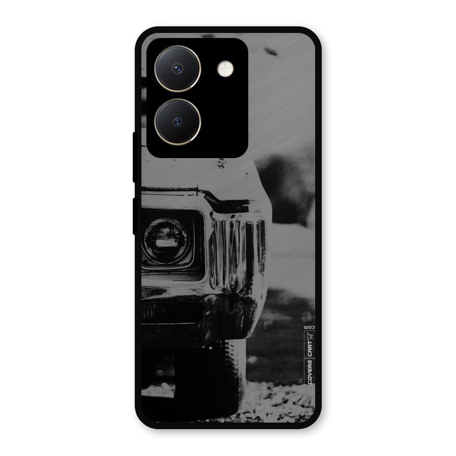 Vintage Car Black and White Metal Back Case for Vivo Y36
